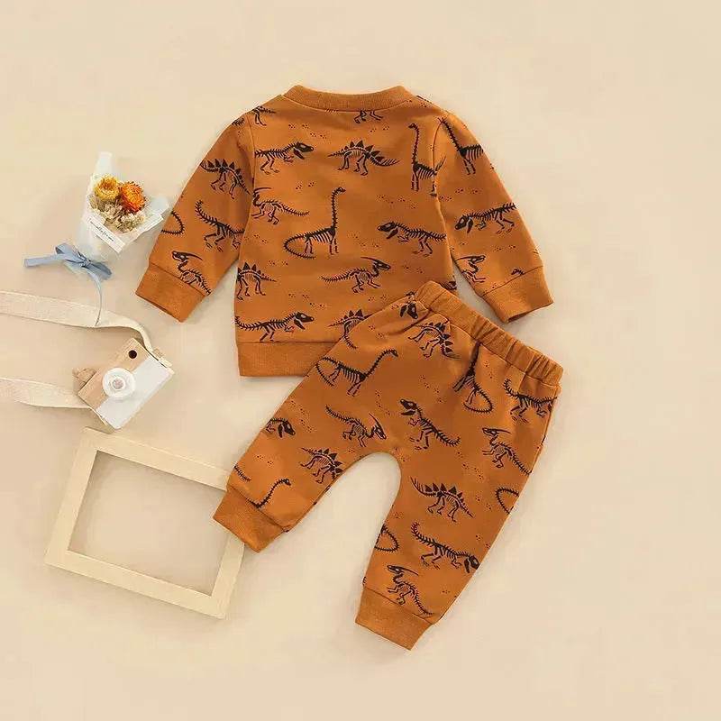Infant Toddler Bone Dragon Floral Print Long Sleeve Pullover Trousers Two-piece Set In Stock Wholesale