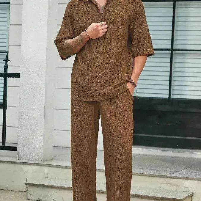 Men's Casual summer 2 piece Pant sets Short sleeved Top and Straight leg pant