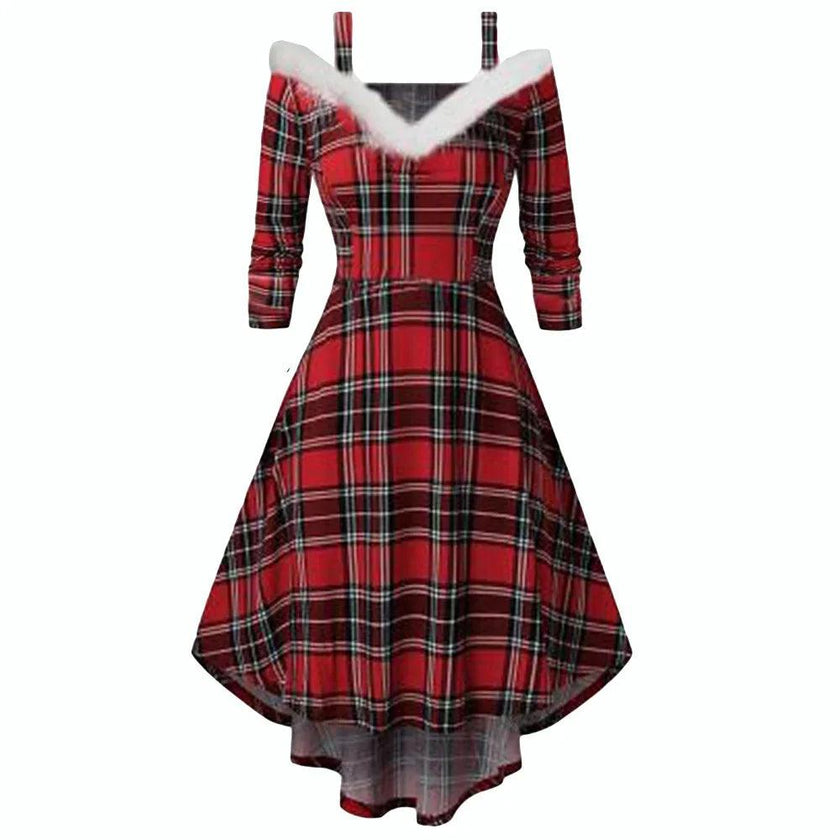 Women's Deep V Strapless Swing Off shoulder Christmas Costume Dress