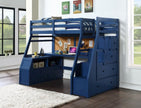 Mojo Twin/Full Bunk Loft Bed W/Workstation & Storage - Navy Blue