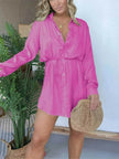 Elegant Women's Long Sleeve  Button down Shirt Dress  Fashionable Short Outfit Set Two piece Suit  Set