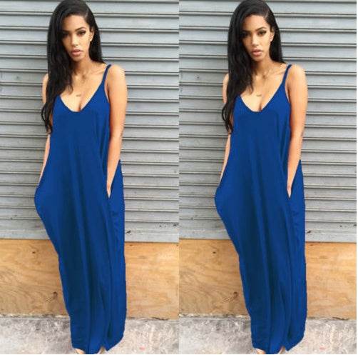 Plus size summer maxi dress beach vacation resort dress with pocket