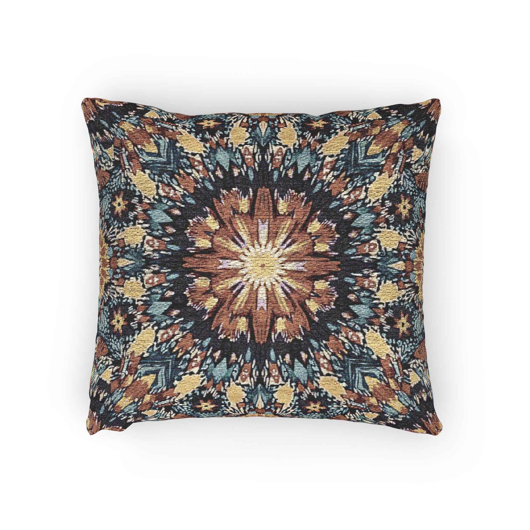 Geometric Mandala Woven Pillow | Boho Mosaic Throw Pillow