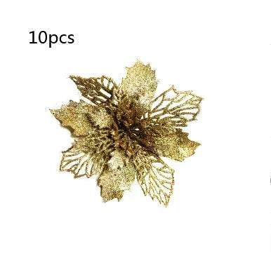Glitter Artifical Christmas Flowers Christmas Tree Decorations For Home Fake Flowers Xmas Ornaments New Year Decor