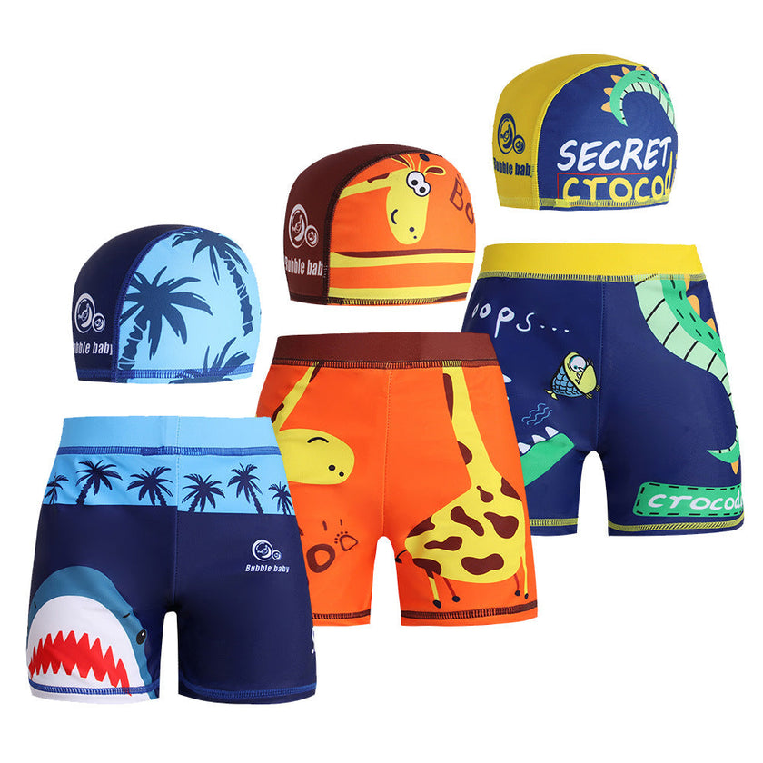 Boys Swimming Trunks with Cap | Kids Polyester Swim Shorts Canada | Size 80-120