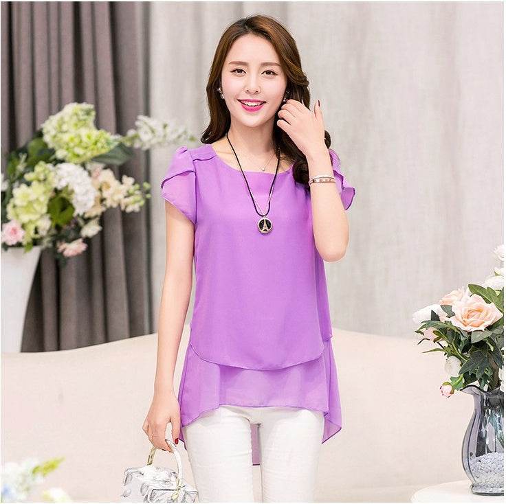 New Spring Summer Women Chiffon Loose Blouse  top O-Neck Short sleeve Plus size