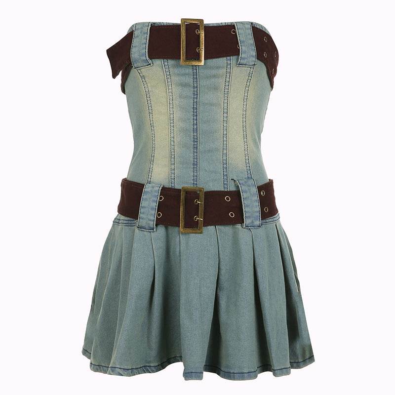 Women's Fashion Strapless Tube Top Mini Denim Club Dress