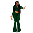 Women 2pcs Velvet Hoodie Wide leg Pant Crop top sweatsuit Athleisure Outfit