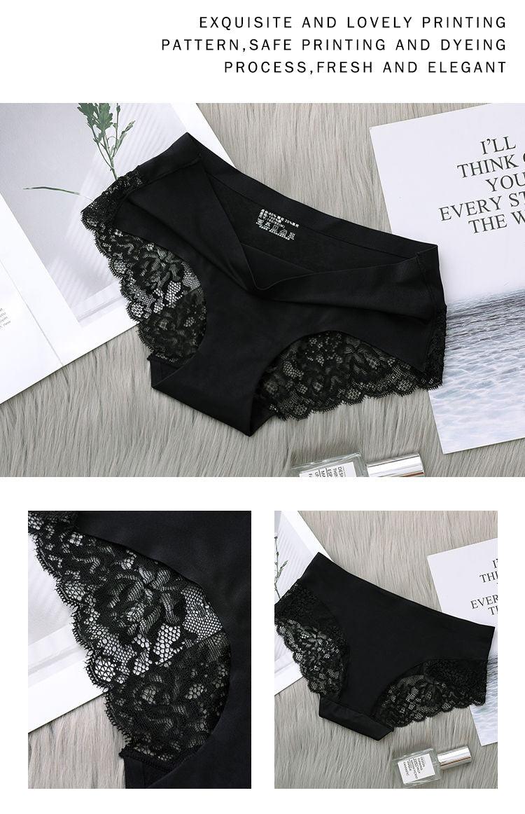 Women's Ice Silk Lace Briefs 3-Pack Seamless Mid-Waist Floral Underwear