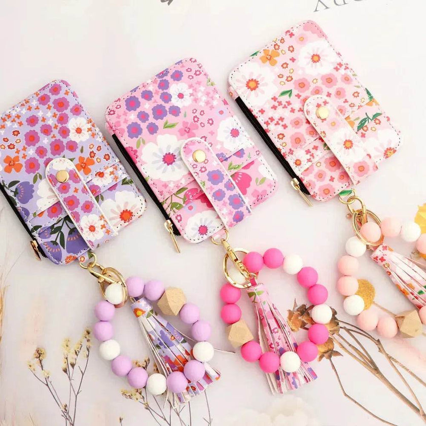 Women's Flora Print Tassel Leather Card Holder Wallet