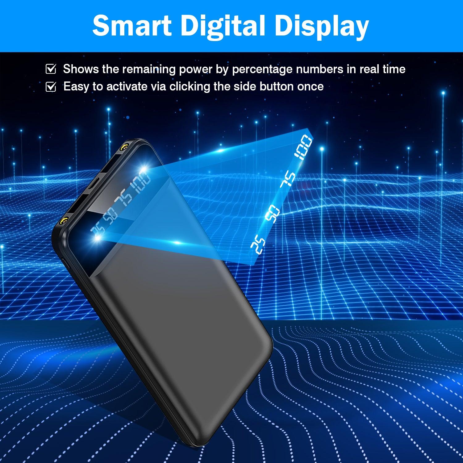10000mAh Ultra Slim Power Bank Digital Display LED Flashlight 2 USB Ports Airline Approved
