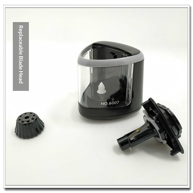 Electric Pencil Sharpener for Kids – Alloy Blade, Portable, Black & White