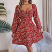Casual Summer Floral Mini Dress Lantern Sleeve  Skater Dress