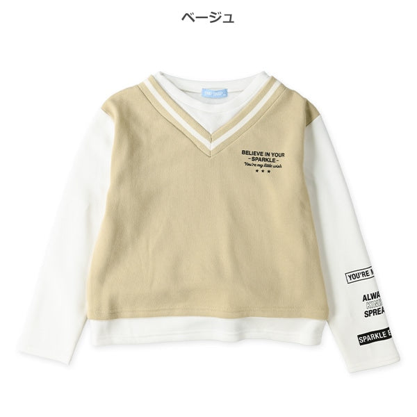 西松屋 裏起毛ベストレイヤード風長袖Tシャツ 正規品