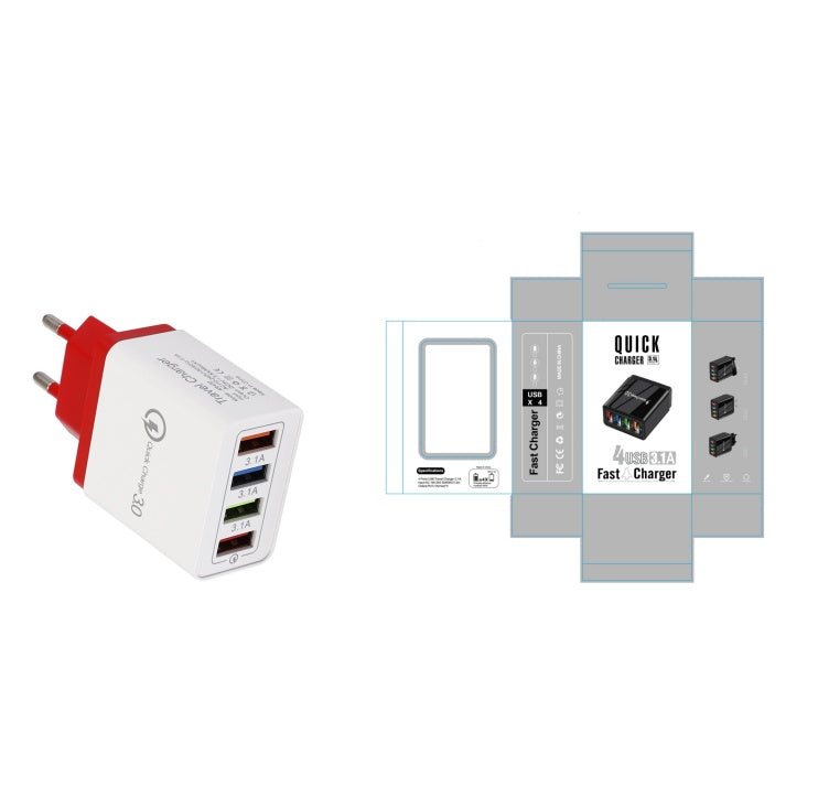 4-Port USB Wall Charger with Quick Charge 3.0 – EU, UK & US Plug | Multi-Colour