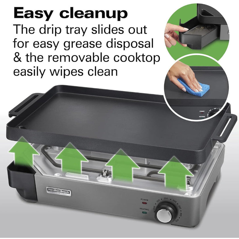 HAMILTON BEACH PROFESSIONAL 38560 Iron Indoor Electric Grill & Griddle - Refurbished with Home Essentials warranty