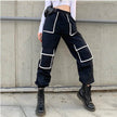 White Stripe Cargo Pants Women Trousers Pockets Patchwork Contrast Color High Waist Pants Hip Hop Capris