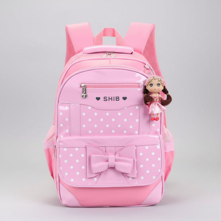 Girls Bow School Backpack Set – Pink, Black & Rose | Small & Large