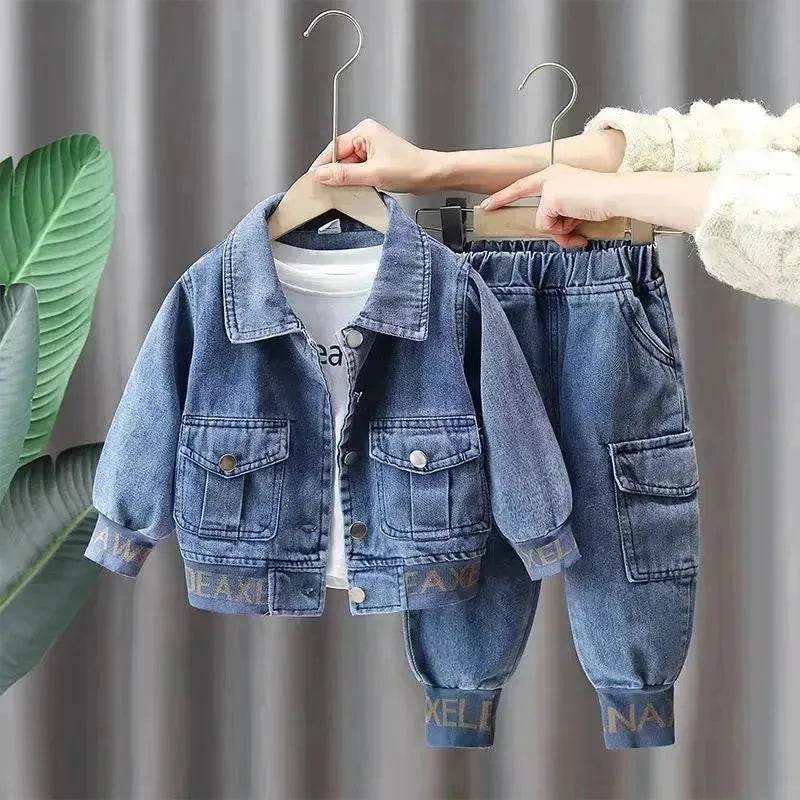 Neutral Unisex Denim Suit Spring Clothes Western Style Denim Two piece for boys and girls