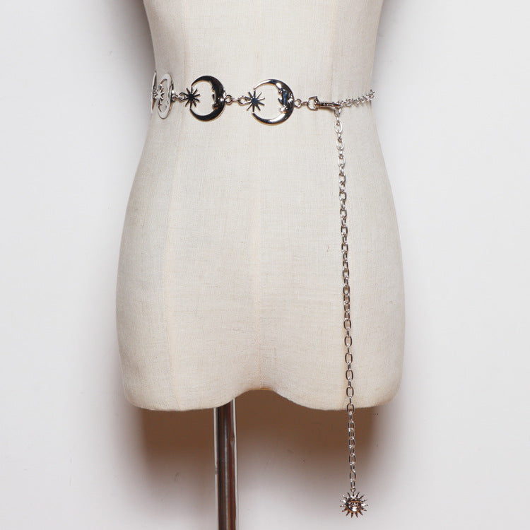 Women's Moon Star Belly Chain – Gold & Silver Metal Body Chain Jewelry