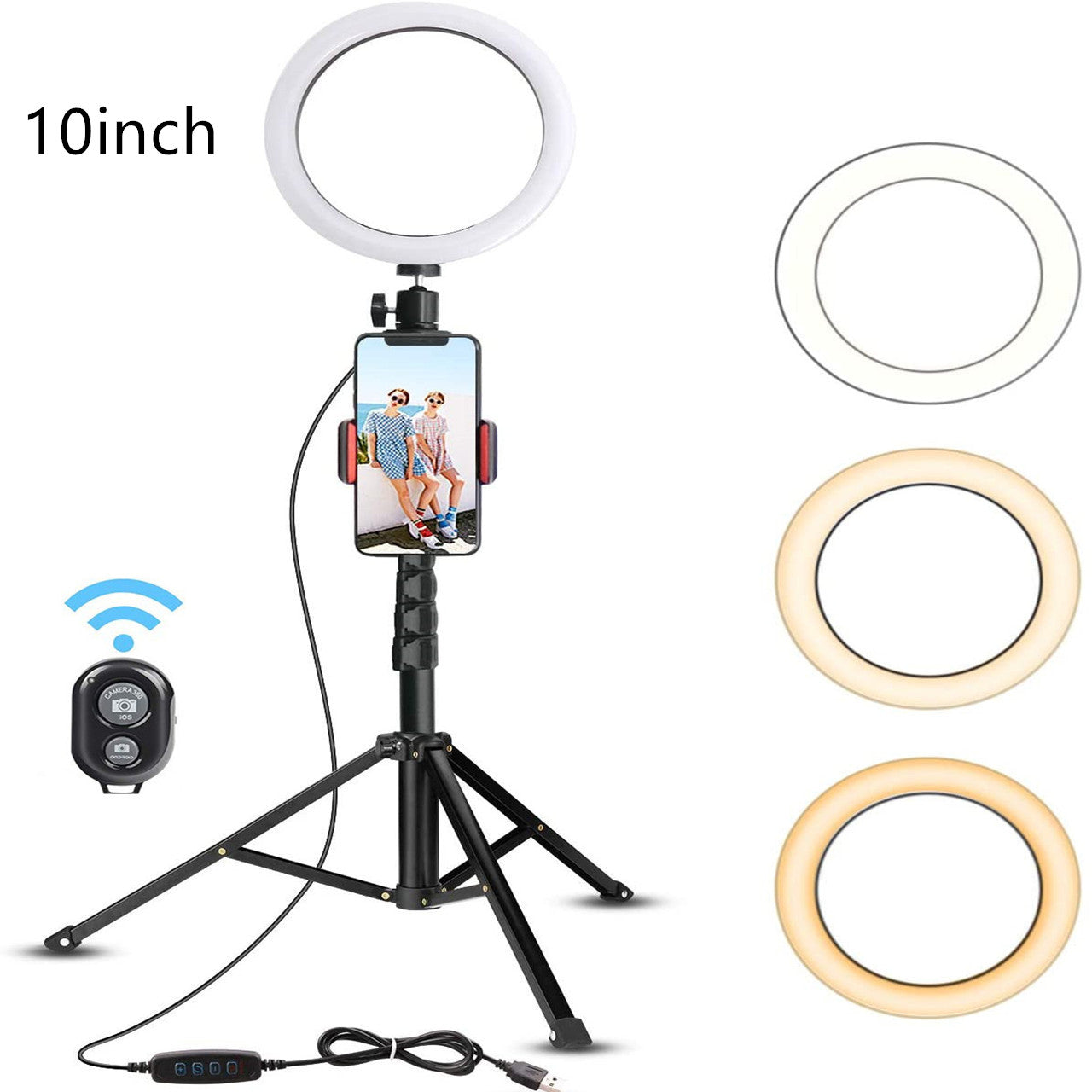 LED Ring Light with Tripod Stand, 8 10 12 inch, USB Powered, Phone Holder and Bluetooth Remote