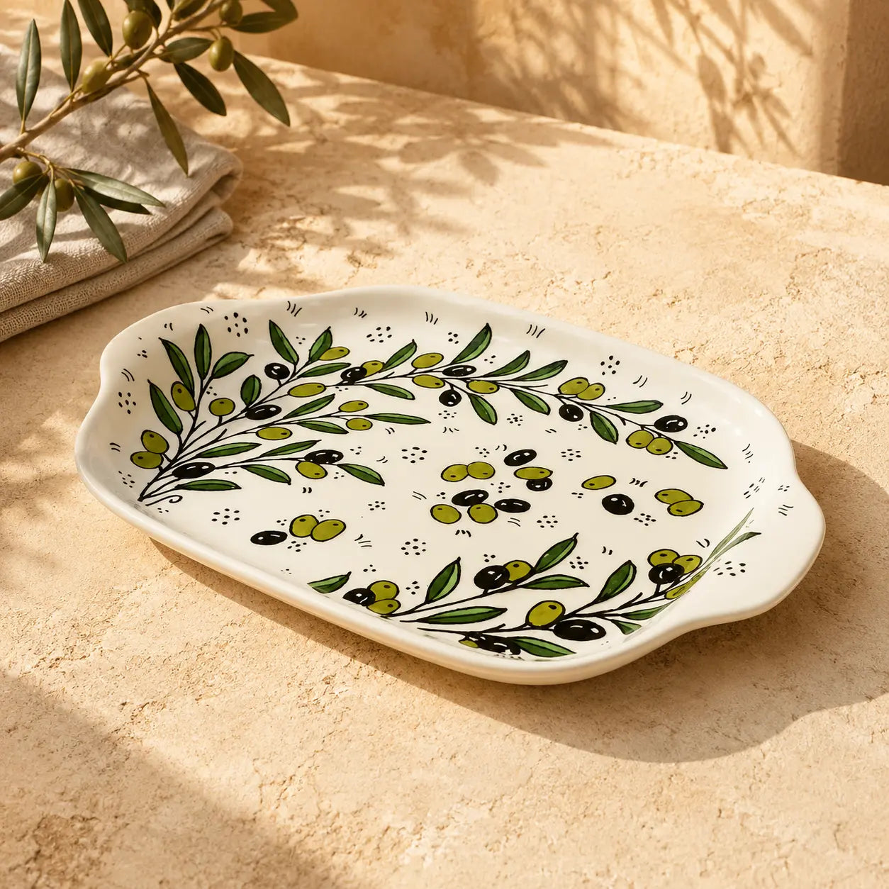 Palestinian Ceramic Serving Plate 24×34×7 cm – Handmade Kitchen Plate & Tableware Decor