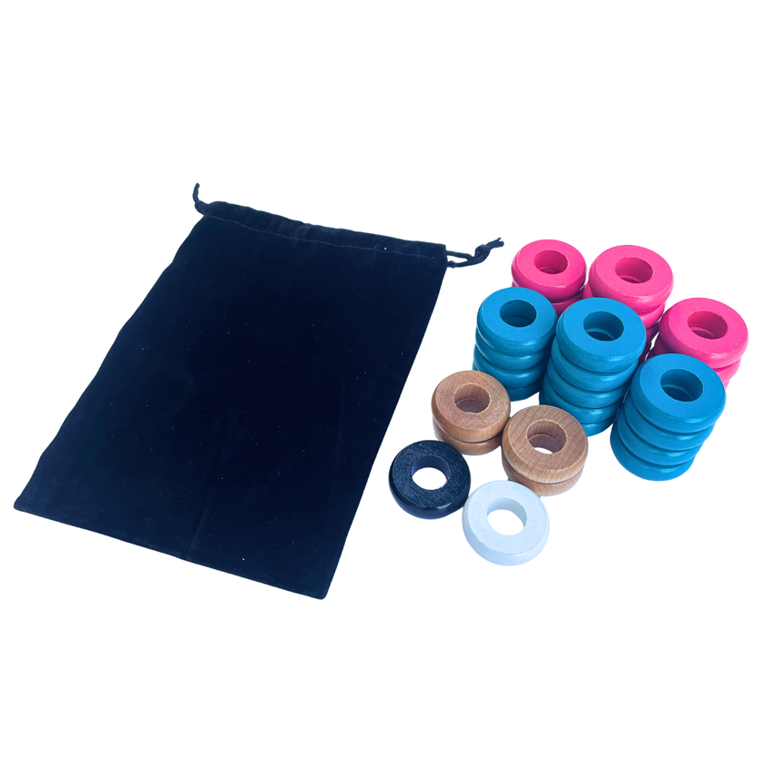 32 Pink and Light Blue Carrom / Pichenotte Rings - (Pink / Light Blue / Natural / Black / White) - Anneaux De Pichenottes - Game Accessories / Accessoires De Jeu