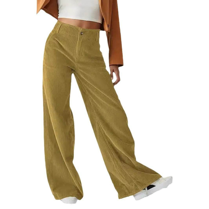 High Waist Drooping Slimming Casual Straight Pants Women's Corduroy Trousers