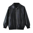 Oversized Fashion Zip-up Lapel Leather Jacket for women