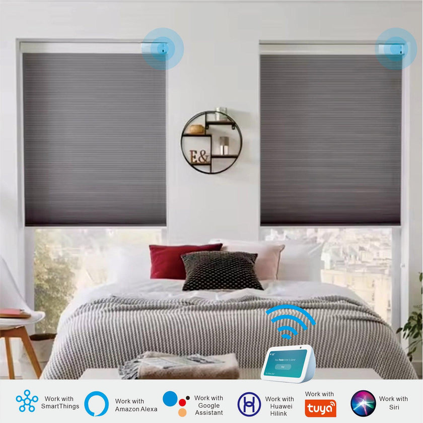 Equipped With A 15 Channel Remote Control And Solar Charging Panel, Electric Fully Blackout Honeycomb Curtain, Intelligent Silent Remote Control Curtain Detachable Lithium Battery