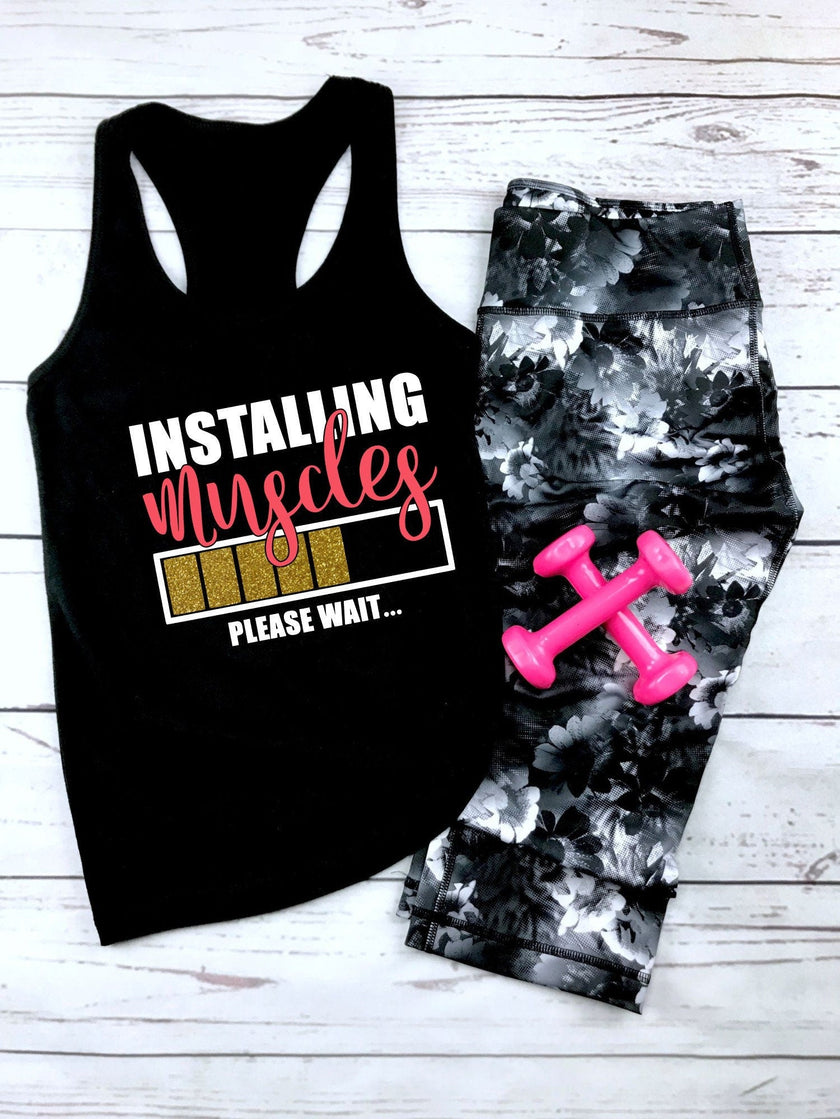 Installing Muscles Please Wait Racerback Tank Top