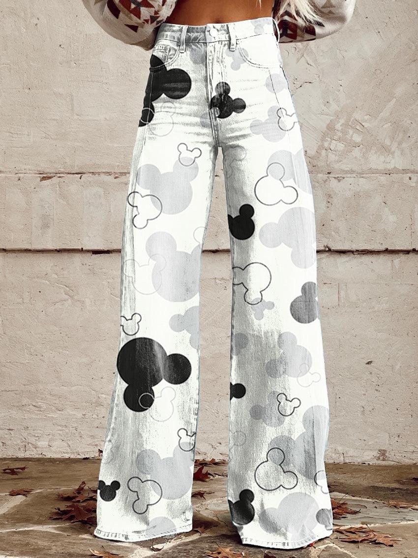 Graphic Printed Bootcut Jeans for Women – Wide Leg Printed Denim Trousers