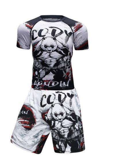 Men’s MMA Compression Rash Guard Set – Anime BJJ Grappling Fight Shorts & Leggings Training Gear