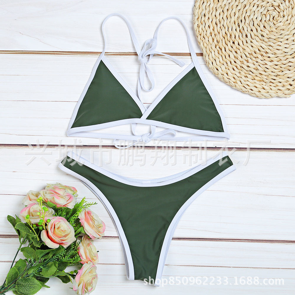 Women's Halter Triangle Bikini Set – Contrast Trim