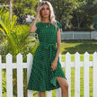 Summer Women Polka Dot Short Sleeve Dress Casual Pleated Midi Dresses Elegant Green Office Lady Clothing
