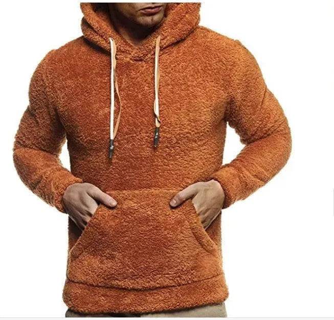 Autumn Winter Drawstring Fleece Hoodie Pullover for men