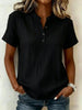 Summer Striped Short-Sleeve Shirts Casual Stand-Collar V-neck Button Blouse Womens Clothing