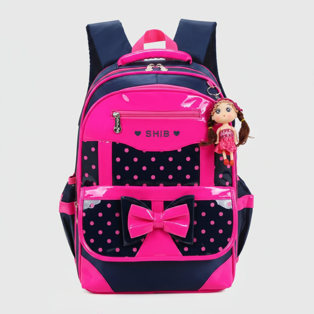 Girls Bow School Backpack Set – Pink, Black & Rose | Small & Large
