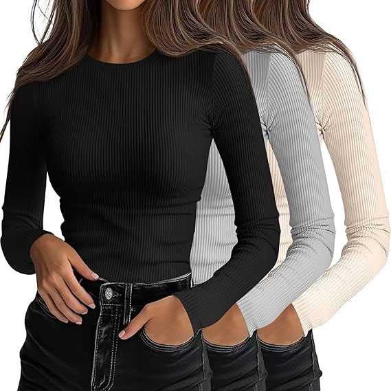 Women's 3D Print Crew-Neck Slim-Fit Long-Sleeve T-Shirt | Canada & USA