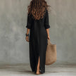 Long-sleeve Maxi Dress Casual Solid Color Lapel Collar Side Slit Beach Dresses Women's Clothing