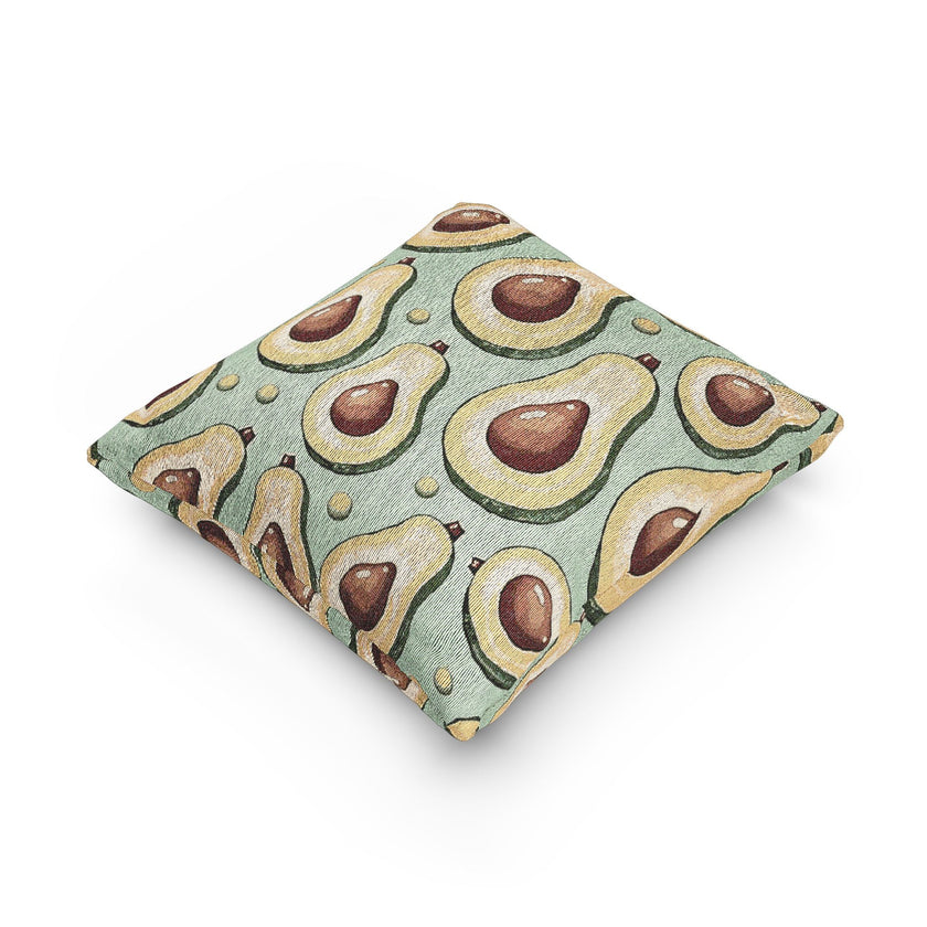 Avocado Pattern Woven Pillow — Retro Green Kitchen Decorative Throw Pillow