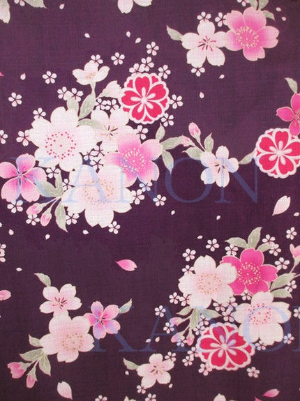 [Pre-Order] Girls' Jinbei Set: Cherry Blossoms - Purple 2-Piece Set (Textured Cotton) (Save 50% in January)