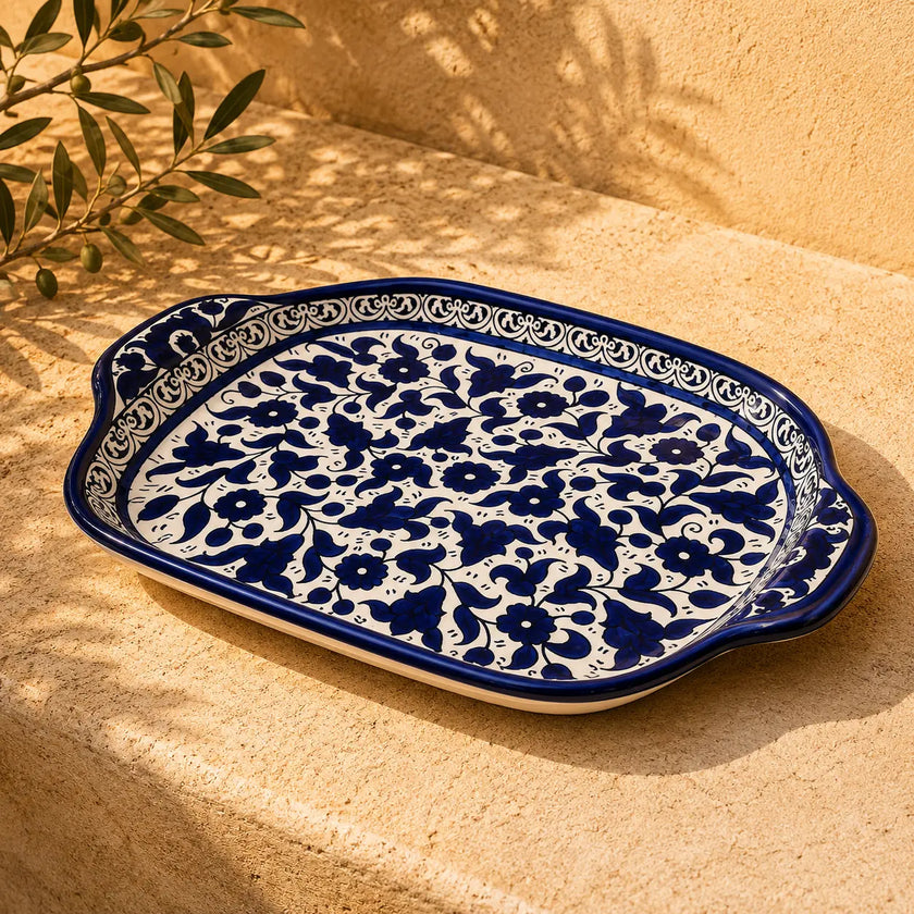 Palestinian Ceramic Serving Plate 24×34×7 cm – Handmade Kitchen Plate & Tableware Decor