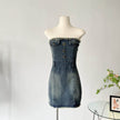 Design Waist-tight Tube Top Raw Edge Denim jeans mini club Dress