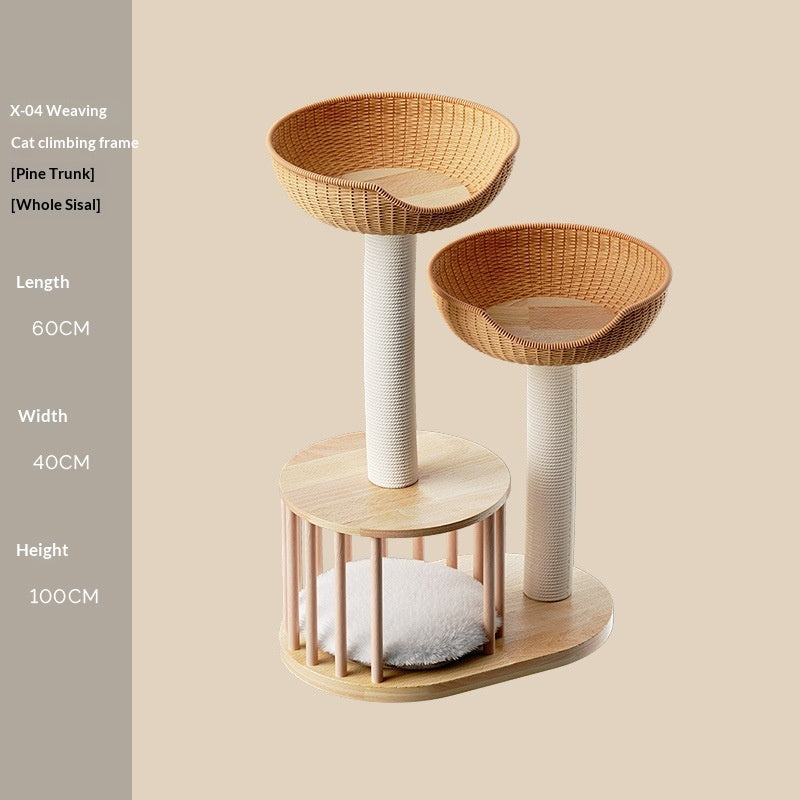 Solid Wood Cat Tree, Climbing Frame & Cat Bed All-in-One – Sisal Cat Tower
