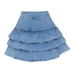 Elastic Jeans High Waist Layer  Denim short mini flare skirt