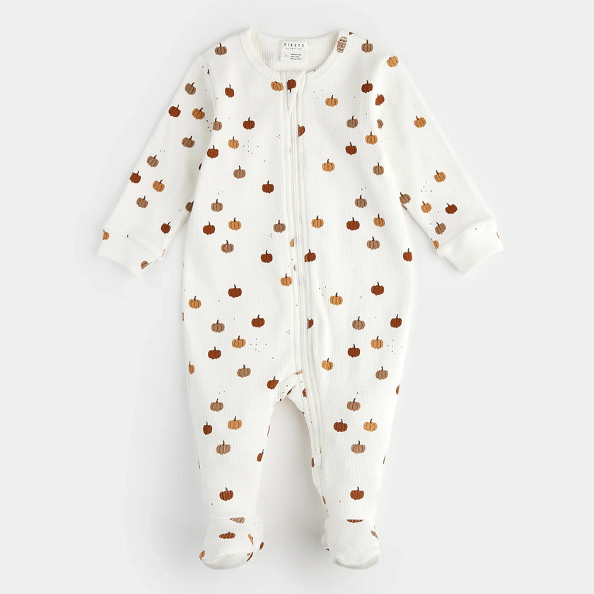 Footed Sleeper | Pumpkin Print on Off-White | Petit Lem
