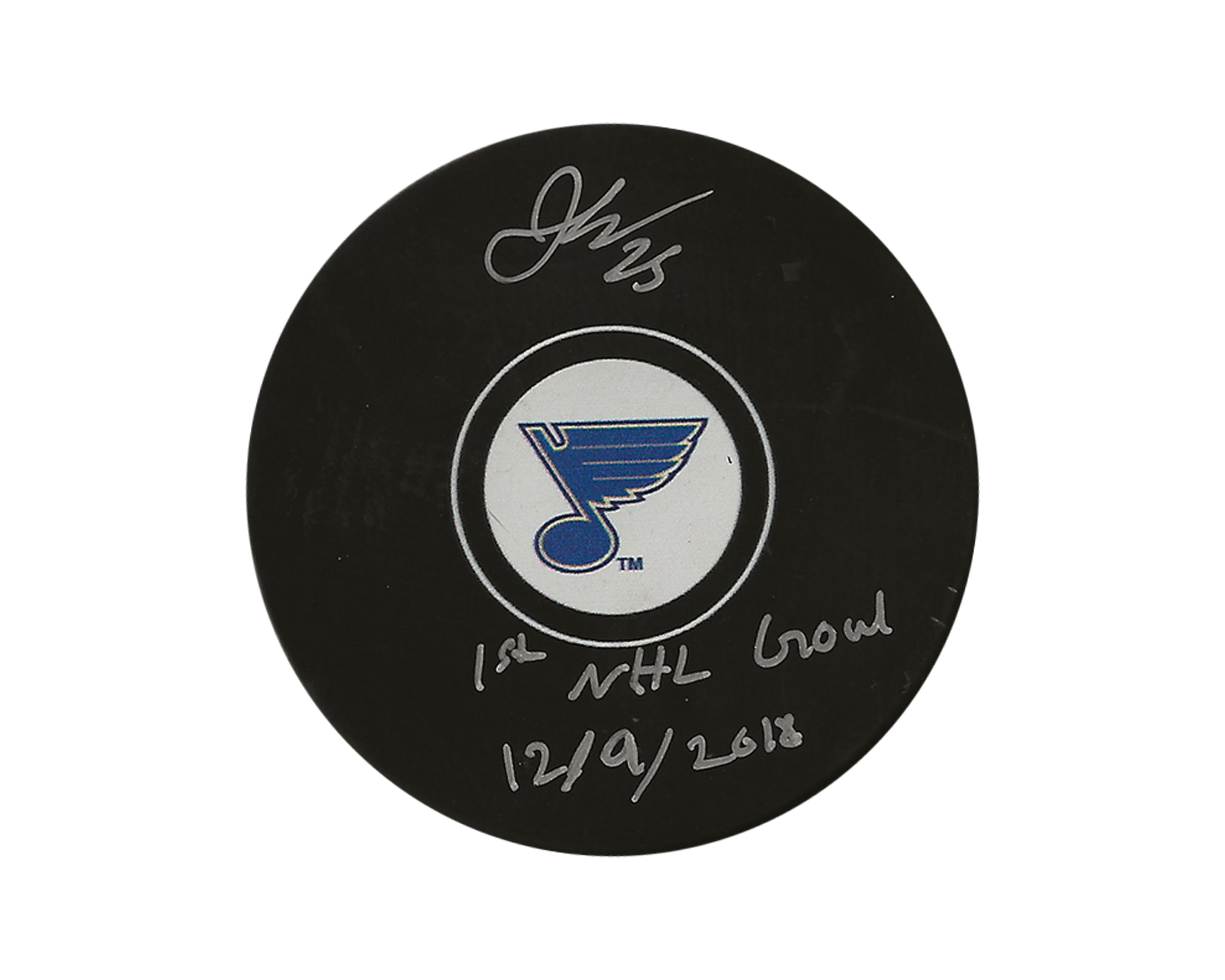 Jordan Kyrou Autographed St. Louis Blues Autograph Model Puck Inscribed 