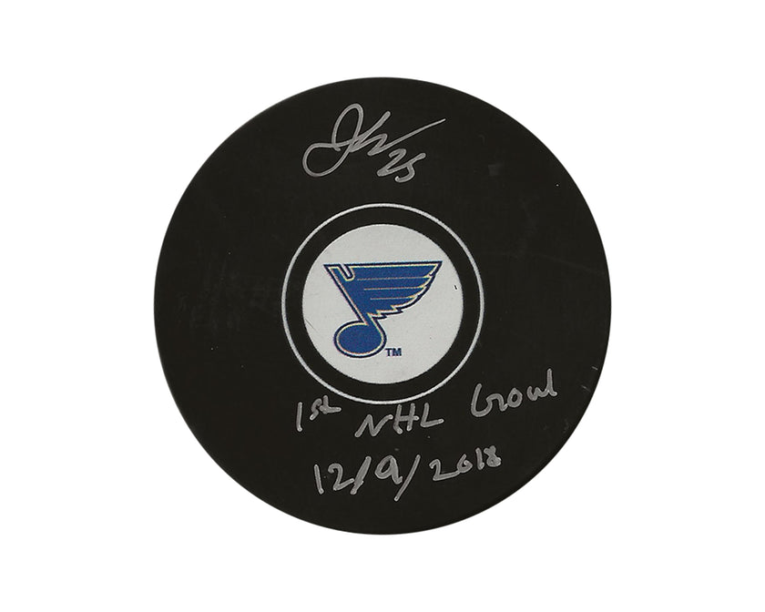 Jordan Kyrou Autographed St. Louis Blues Autograph Model Puck Inscribed 