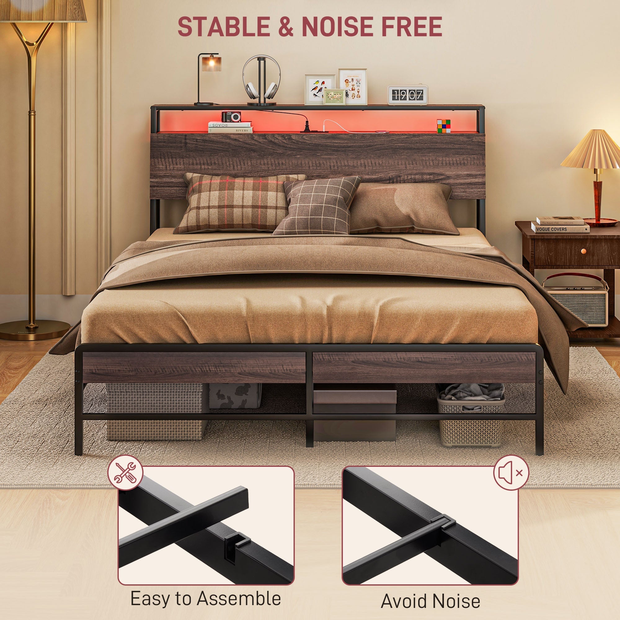 Logan Queen Size Bed Frame with LED Lights